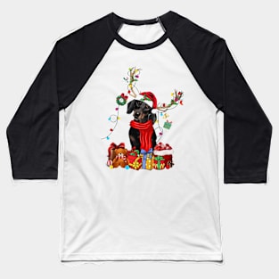 Black Dachshund Reindeer Santa Christmas Color Lights Baseball T-Shirt